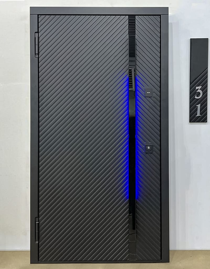 Дверь из 3D панелей с подсветкой и покрытием из окрашенного шпона